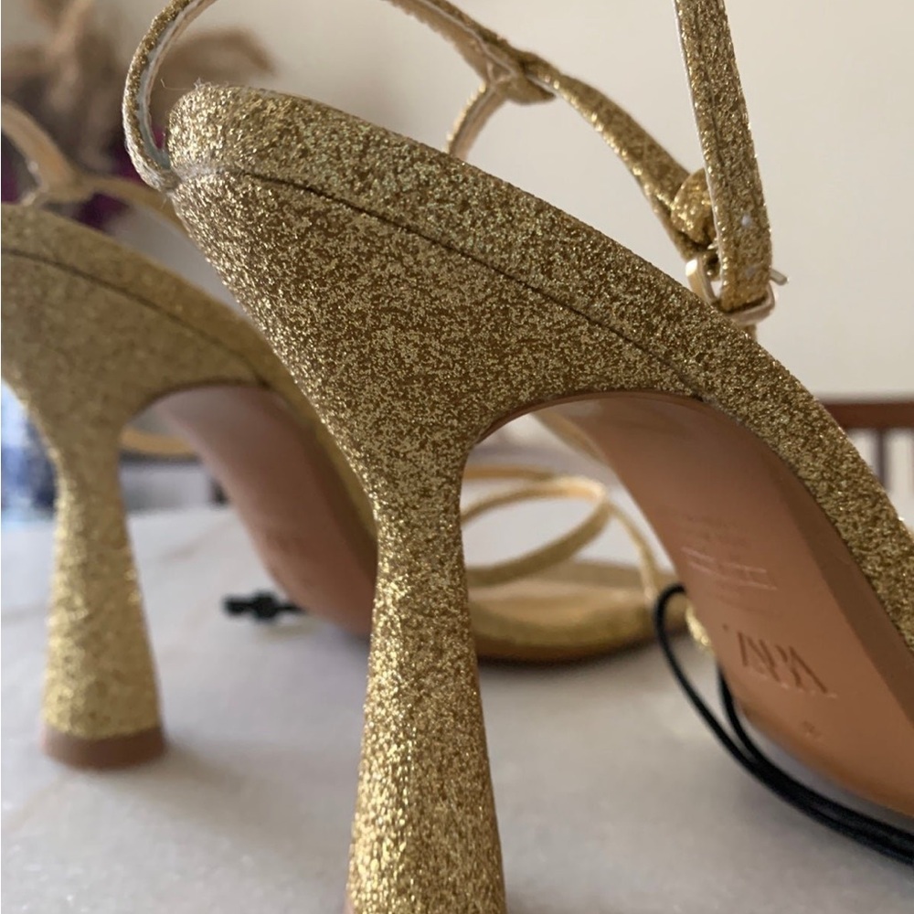 Zara Gold Strappy Heeled - Picture 3 of 9